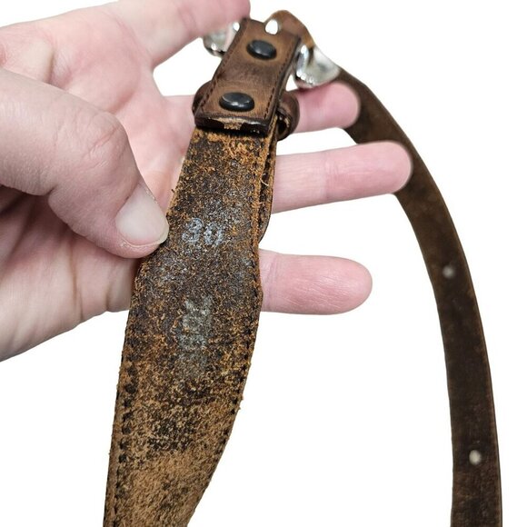 Tony Lama Rustic Leather Belt‎ Embossed Heart Concho Accents Silver Buckle sz 30 - Picture 5 of 14